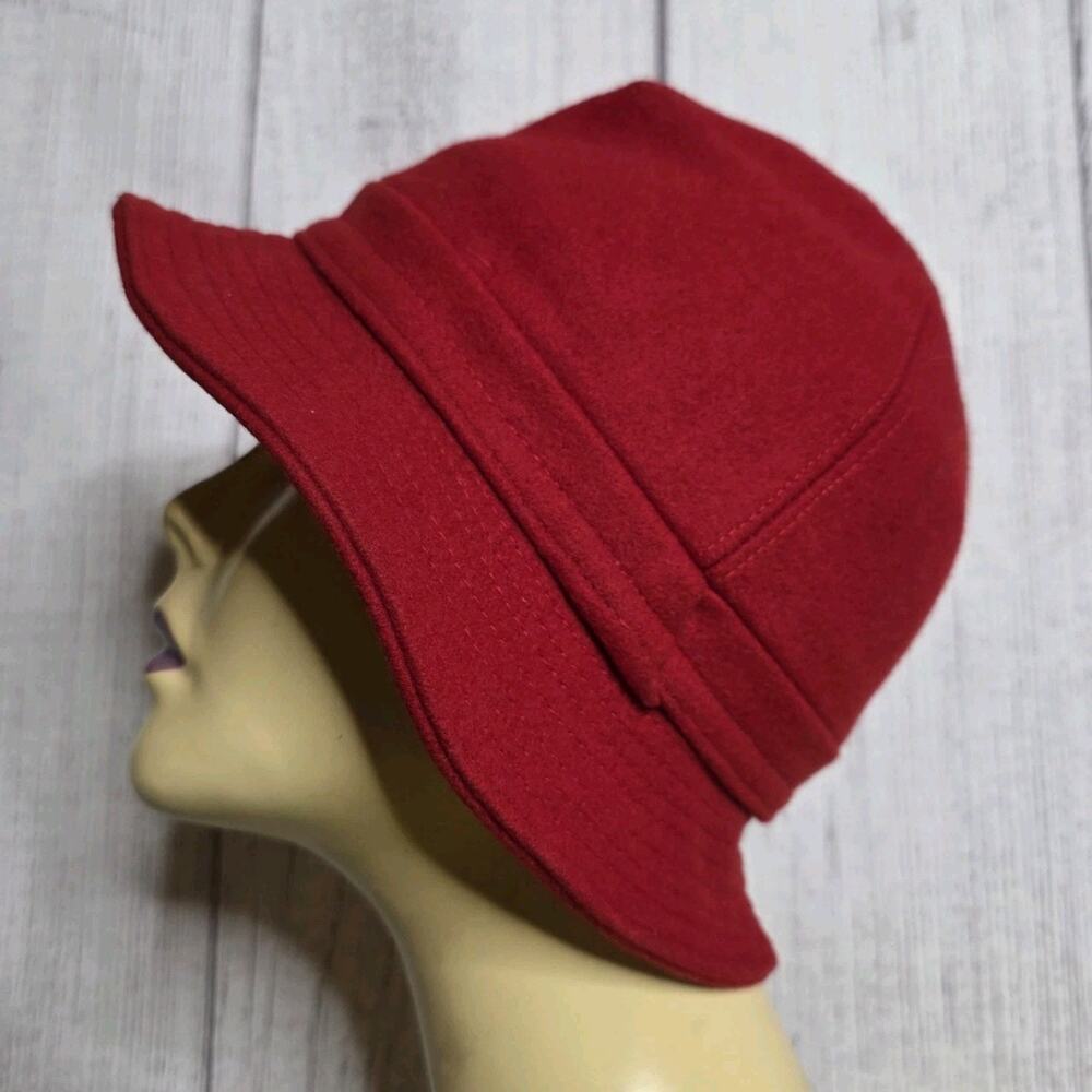 VTG L.L.Bean Red Wool Blend Bucket Hat Cloche Cap Made in Italy, sz Medium